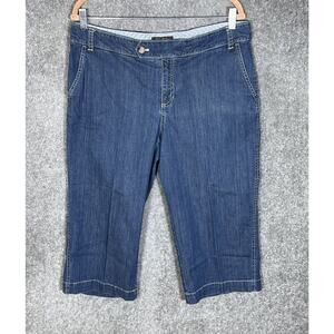 Eddie Bauer Capri Jeans Womens Size 14 Blue Denim Trouser Style Pockets‎ Stretch